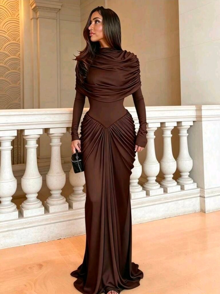 پیراهن زنانه رمانتیک آبی تیره زیبا  طرح شنل